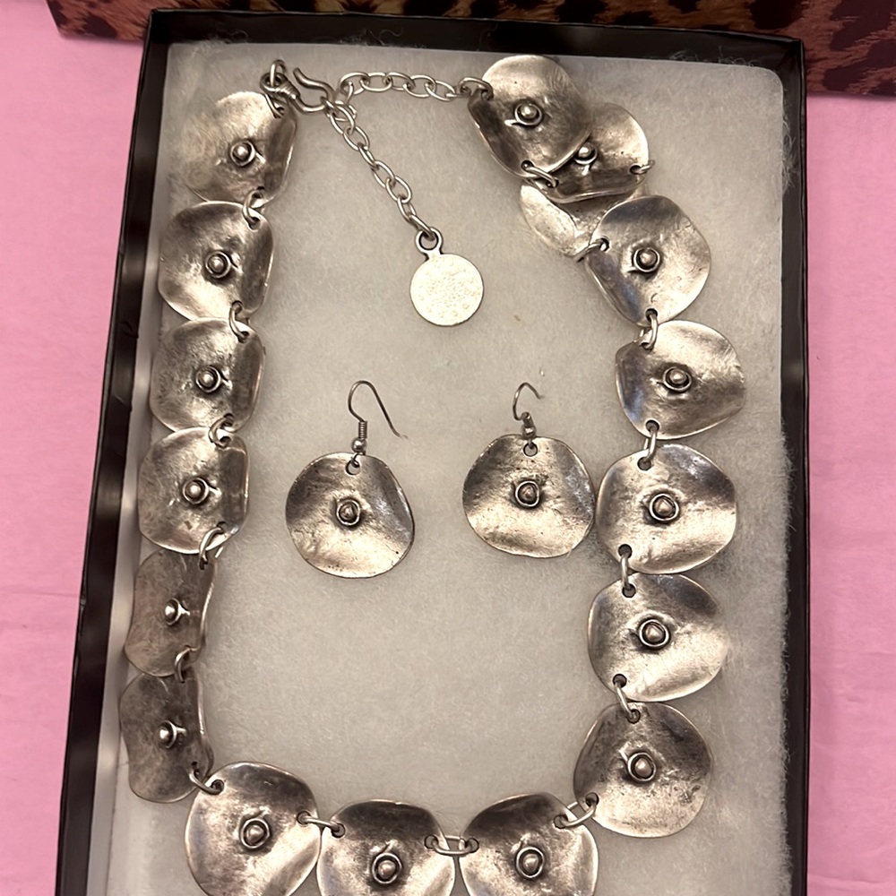 Artisan Silver necklace with matching earrings